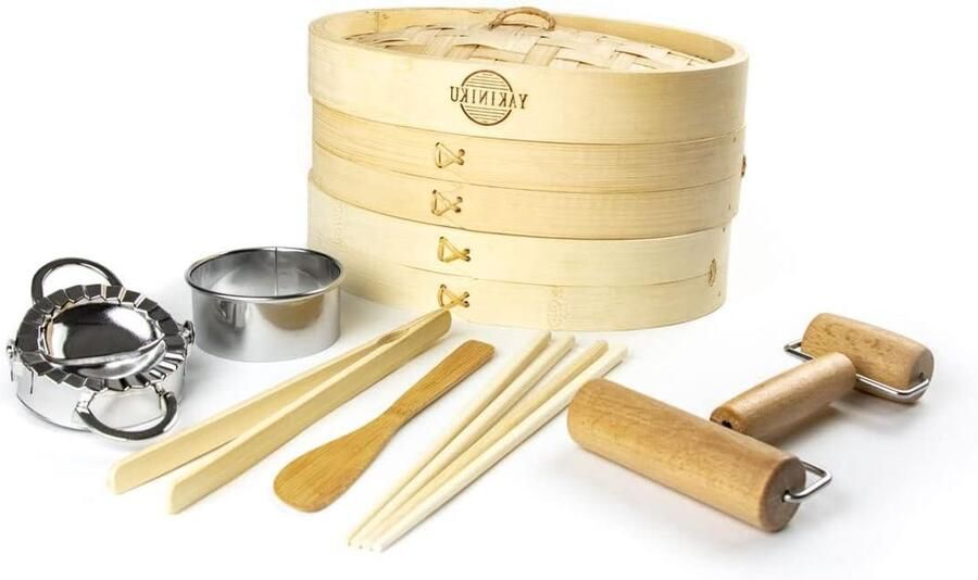 Bamboe Stoommand Aziatisch Koken Gezond Koken Inclusief Dumpling Set 25 cm Natuurlijk