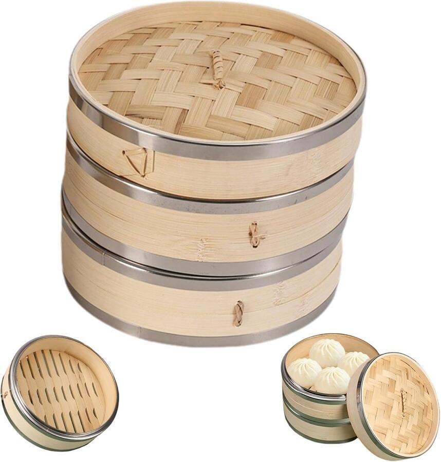 Bamboe Stoommand Kookmand Stomer Gezond Koken 2-Laags Ontwerp 7.5 Inch Diameter Natuurlijk Bamboe