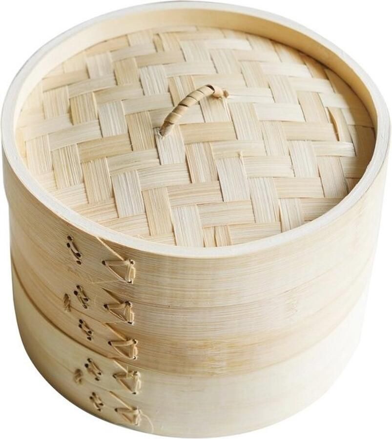 Bamboe stoommand met 2 lagen Ø20cm voor dim sum groenten en bao buns