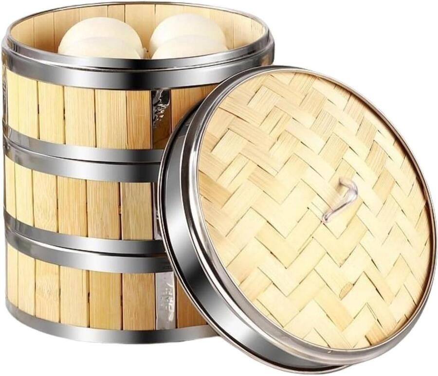 Bamboe Stoommand set Gezond Koken Natuurlijke Smaakbehoud 30 cm Natuurlijk