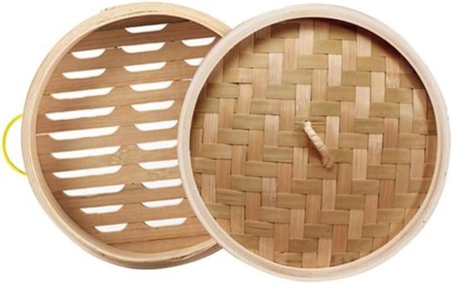 Bamboe Stoommand Chinese stoomkoker Gezond Koken Handgeweven design 20 cm diameter Houtkleur