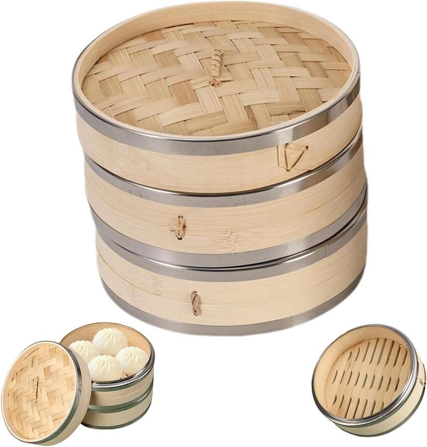 Bamboe Stoommand Stoomkoker Thuis Koken Dubbele Laag 21 cm Diameter Natuurlijk Bamboe