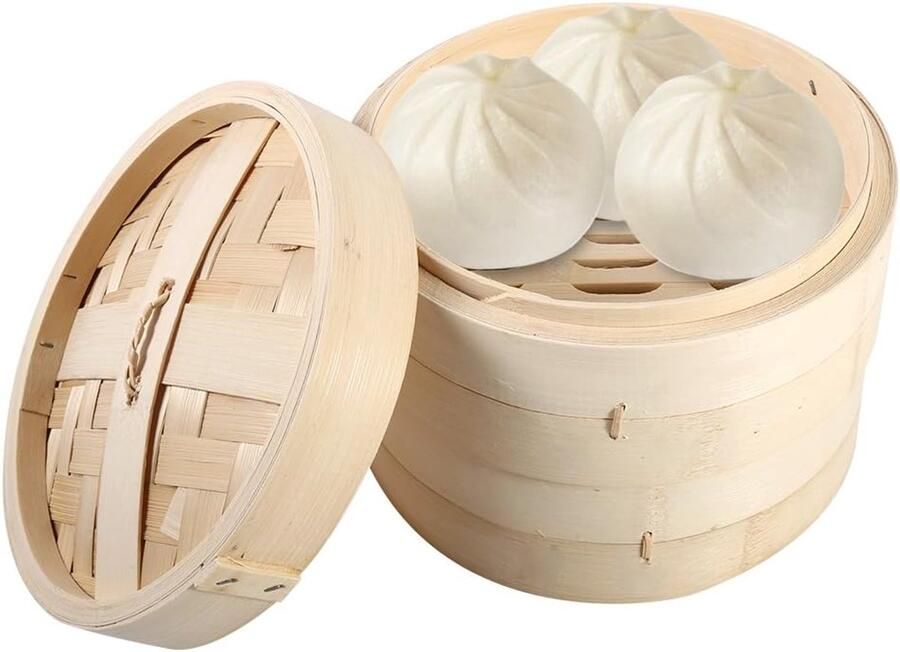 Bamboe Stoommand Stoomoven Mand Gezond Koken Dubbele Laag 22 cm Natuurlijk