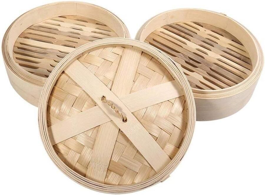 Bamboe Stoommand Stoomoven Mand Gezond Koken Natuurlijke Smaak 22 cm Natuurlijk