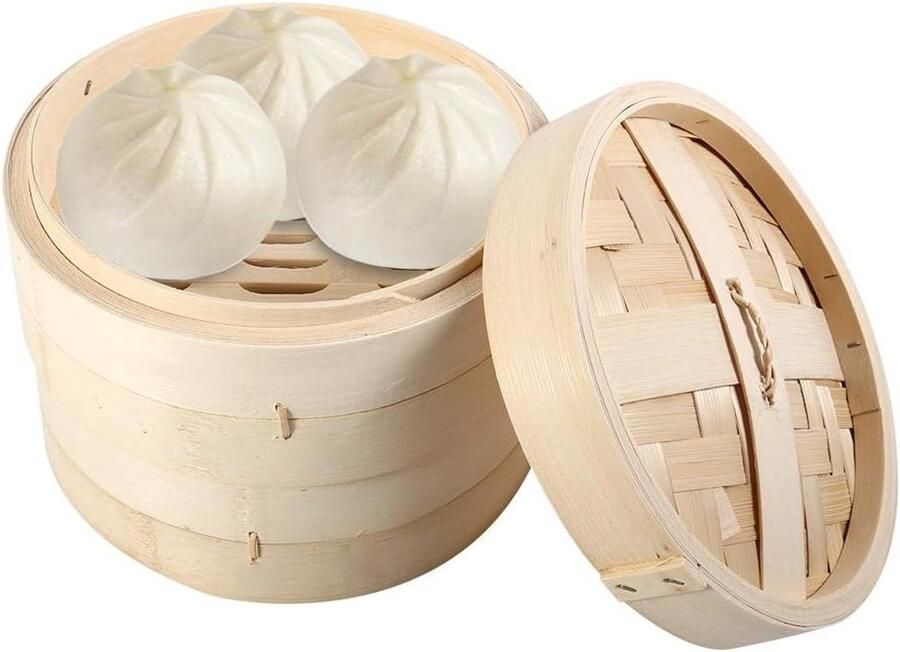 Bamboe Stoommand Stoomoven Stoommand Gezond Koken Dubbele Laag 22 cm Diameter Natuurlijk