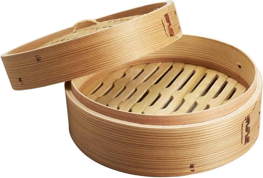 Bamboe Stoommand Stoompan Aziatisch Gezond Koken Absorbeert Geen Vocht 21 cm Diameter Natuurlijk Bruin