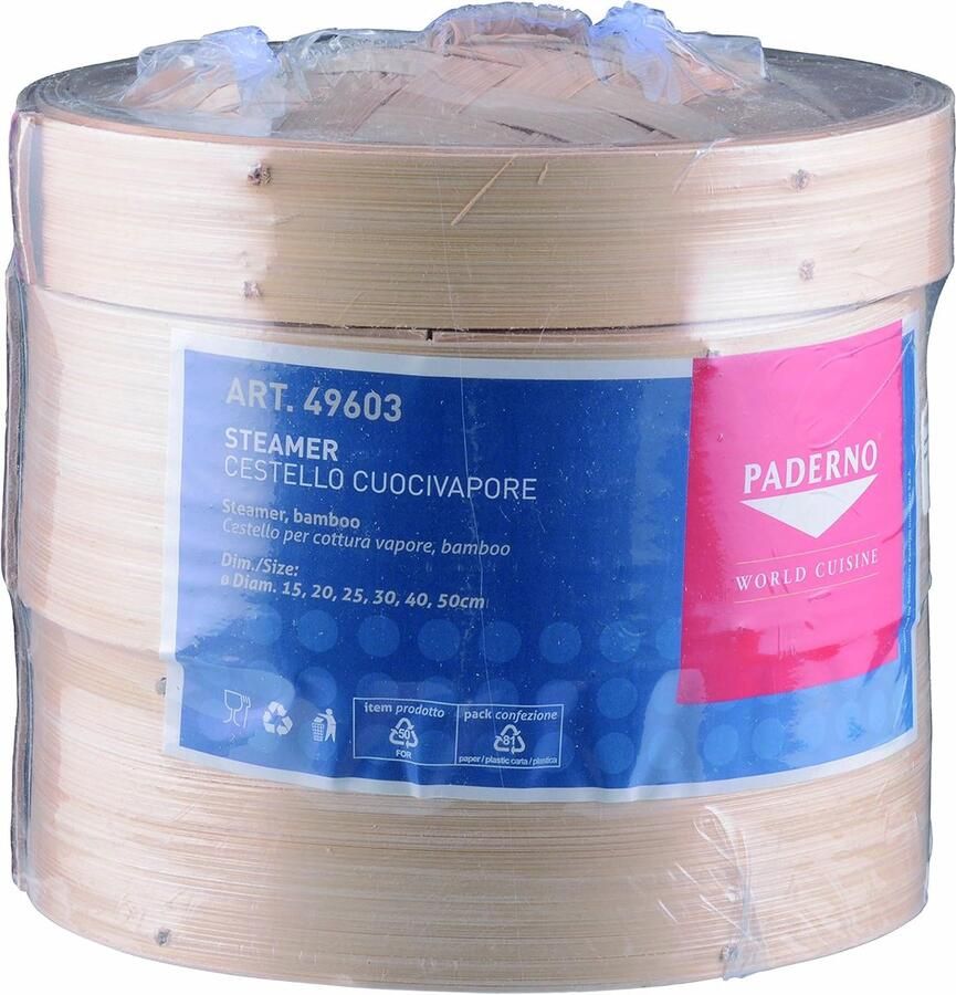 Bamboe Stoommand Stoompan met deksel Gezond Koken Natuurlijk Materiaal 20 cm Doorsnede Grijs