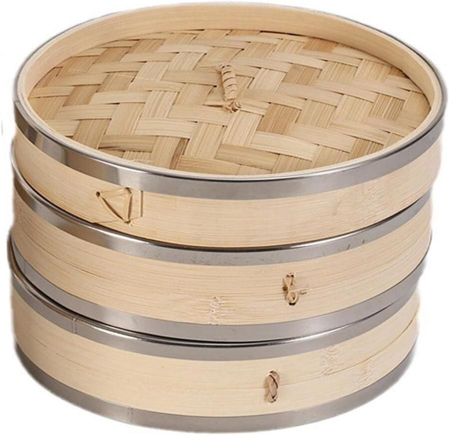 Bamboe Stoompan met 2 Lagen en Deksel Ideaal voor Dim Sum Dumplings en Aziatisch Koken