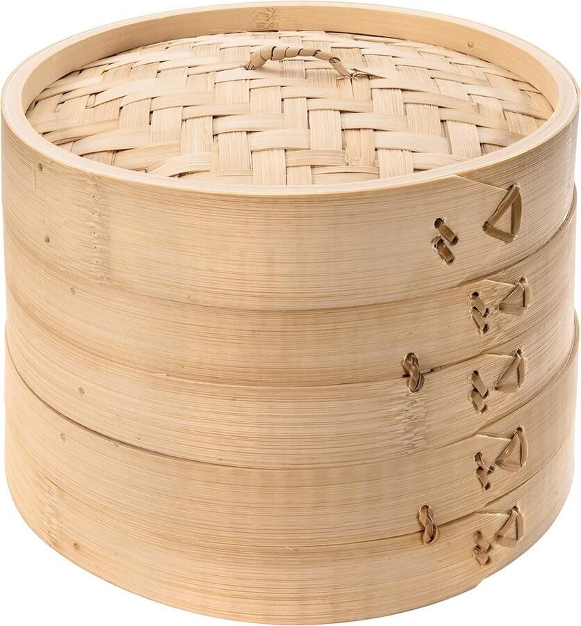 Bamboe Stoompan Stoommandjes Gezond Koken Twee Manden 20 cm Diameter