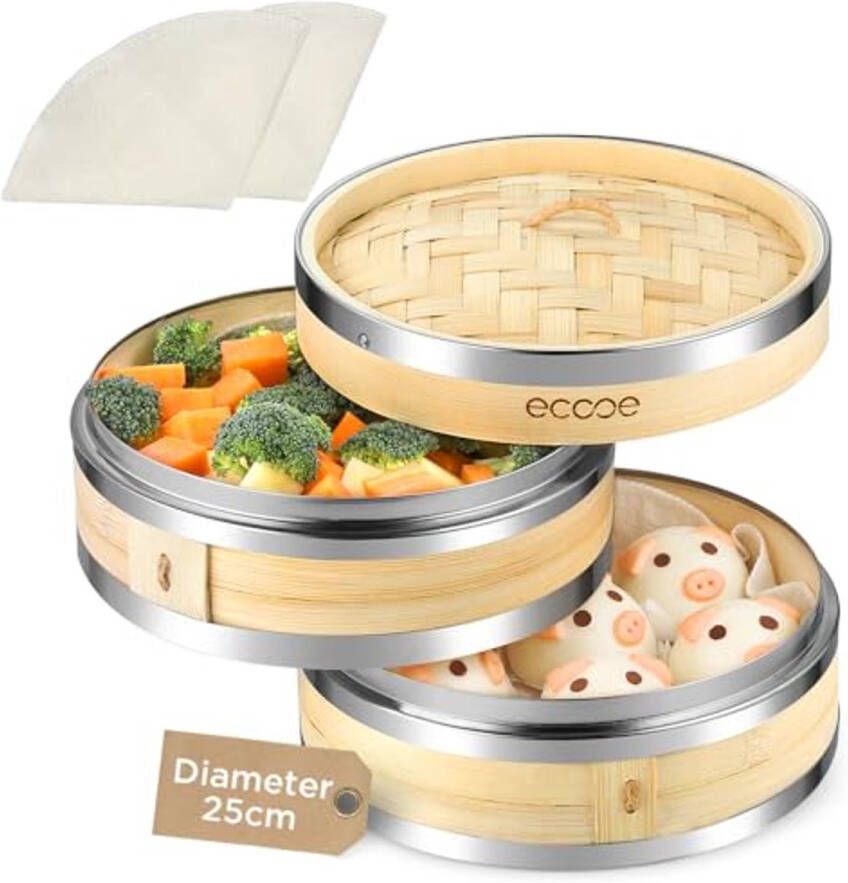 Bamboestomer 2-laags 25 cm stoompan met katoenen doeken