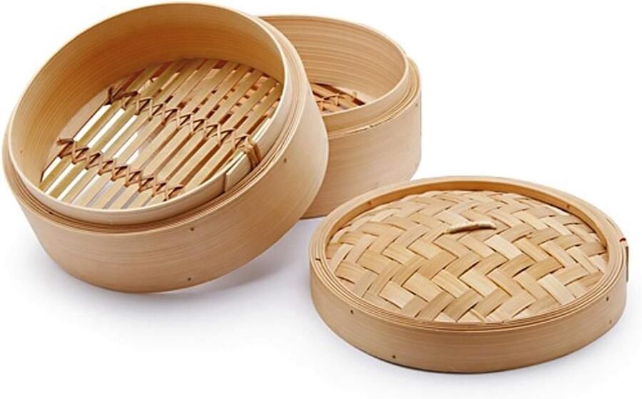Bamboestomer Set Stoommandjes Keuken Gezond Koken Natuurlijk Materiaal 18cm Doorsnede