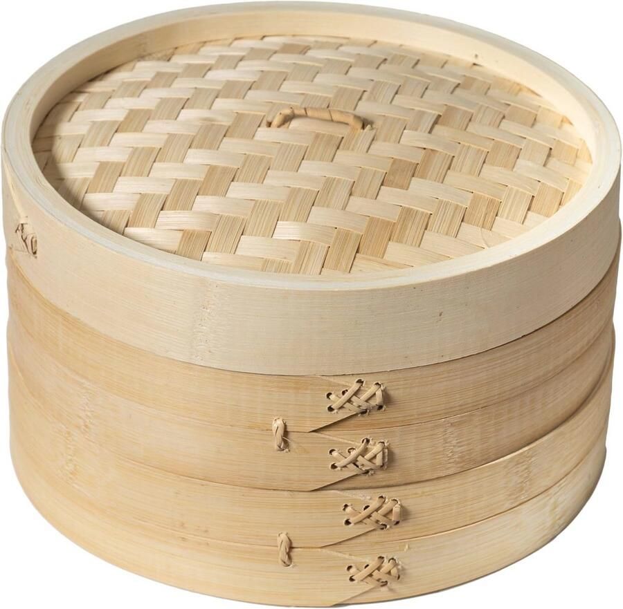 Bamboo Stoommand met Dumpling Press Traditionele Aziatische Kookgerei