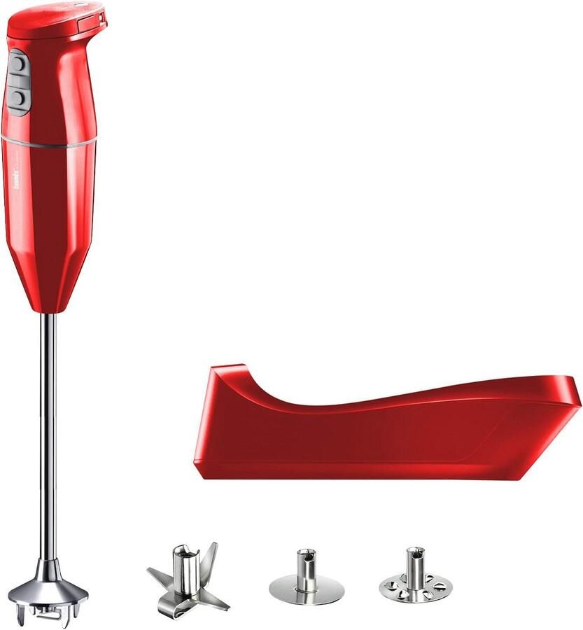 Bamix staafmixer set cordless PRO snoerloos incl. laadstation Mes Gaatjesschijf Gladde schijf van rvs 250 watt 3 standen Made in Switzerland Rood