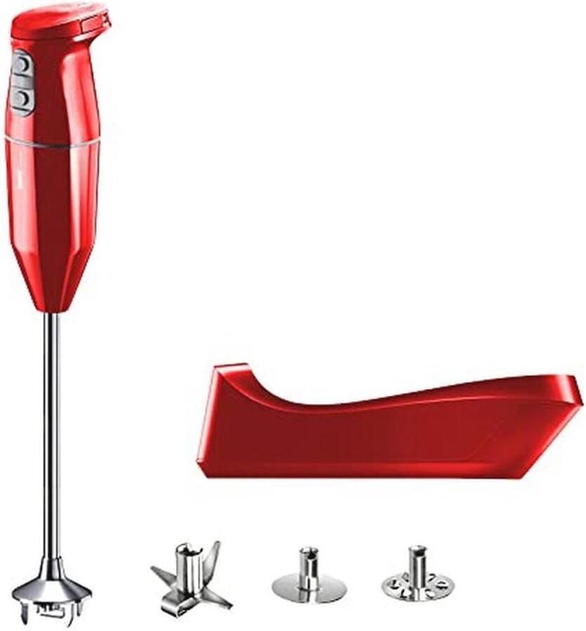 Bamix staafmixer set cordless PRO snoerloos incl. laadstation Mes Gaatjesschijf Gladde schijf van rvs 250 watt 3 standen Made in Switzerland Rood