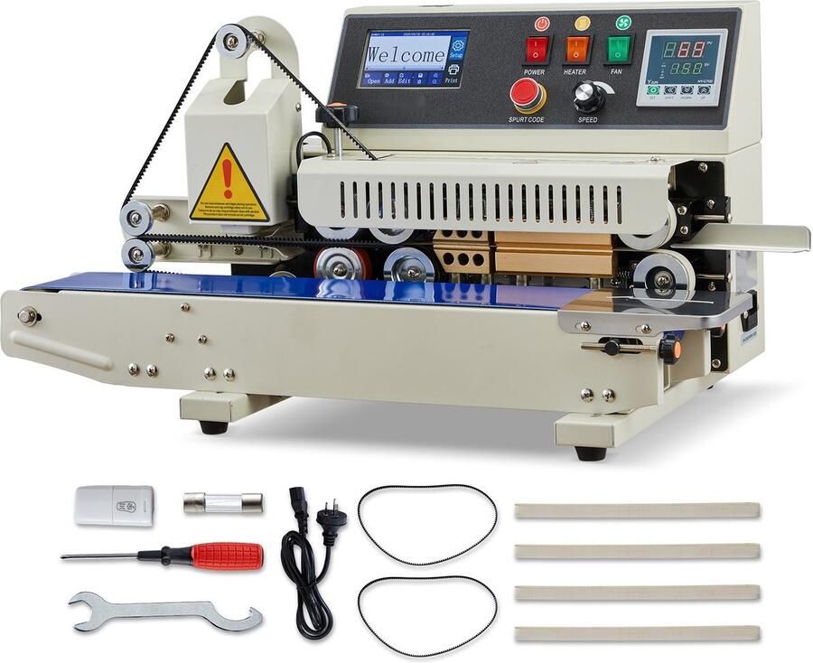 Bandsealer Horizontale Doorlopende Sealmachine Met Inkjetprinter Sealbreedte 6–12 mm Temperatuur & Snelheid Instelbaar Voor Plastic Zakken 0 03–0 8 mm