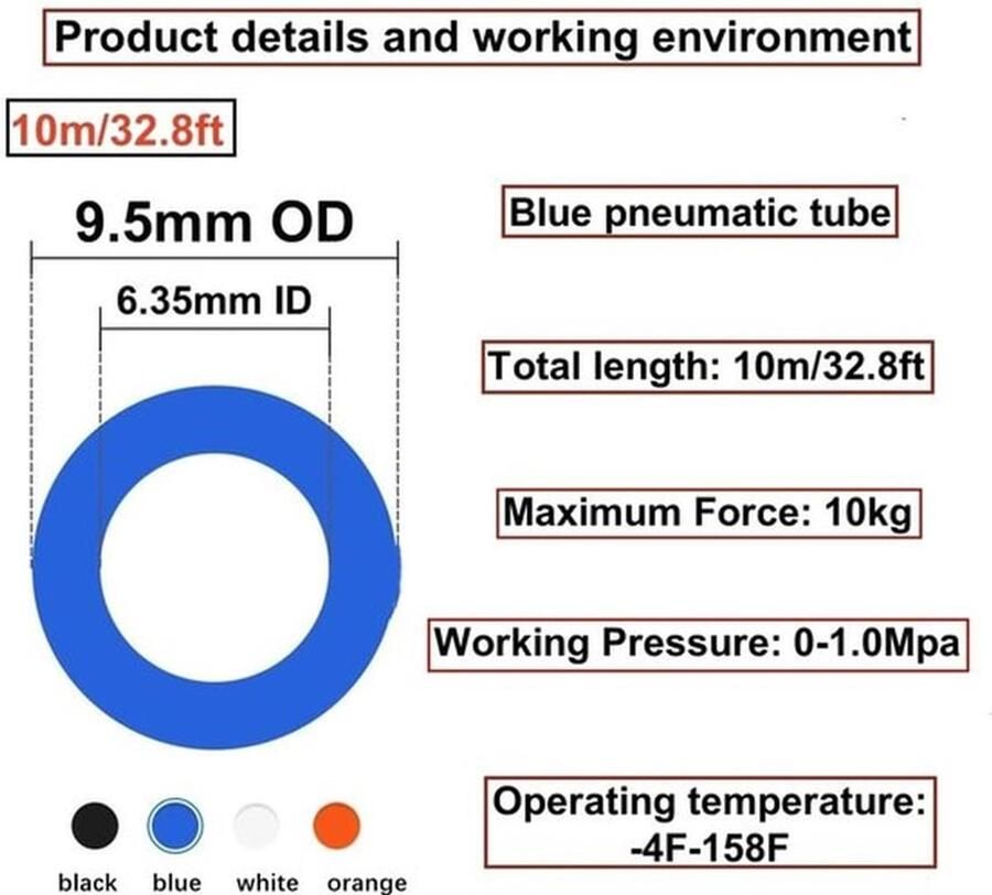 Bandslang 10 m Polyurethaan Buitendiameter 10 mm 14 Bandenconnectoren Buissnijder Hoge flexibiliteit Persluchtslang