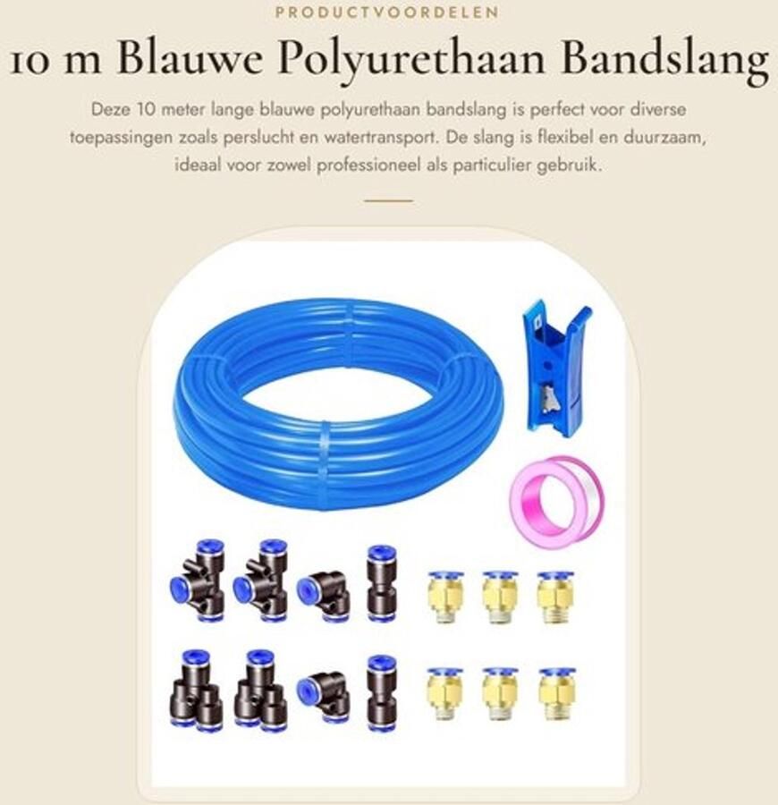 Bandslang 10 m Polyurethaan Buitendiameter 10 mm 14 Bandenconnectoren Buissnijder Hoge flexibiliteit Persluchtslang - Foto 1