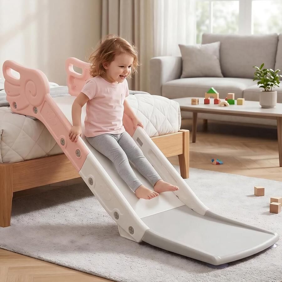 Bankglijbaan voor kinderen kinderglijbaan voor bank en bed indoor speelglijbaan voor jongens en meisjes jaar (lichtroze)