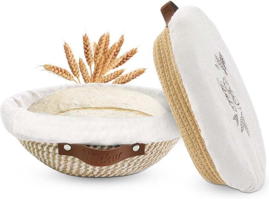 Banneton Brood Mand Set van 2 – 9 Inch Rond & Ovaal voor Zuurdesem Brood Bakken – Inclusief Katoenen Linnen en Deksel