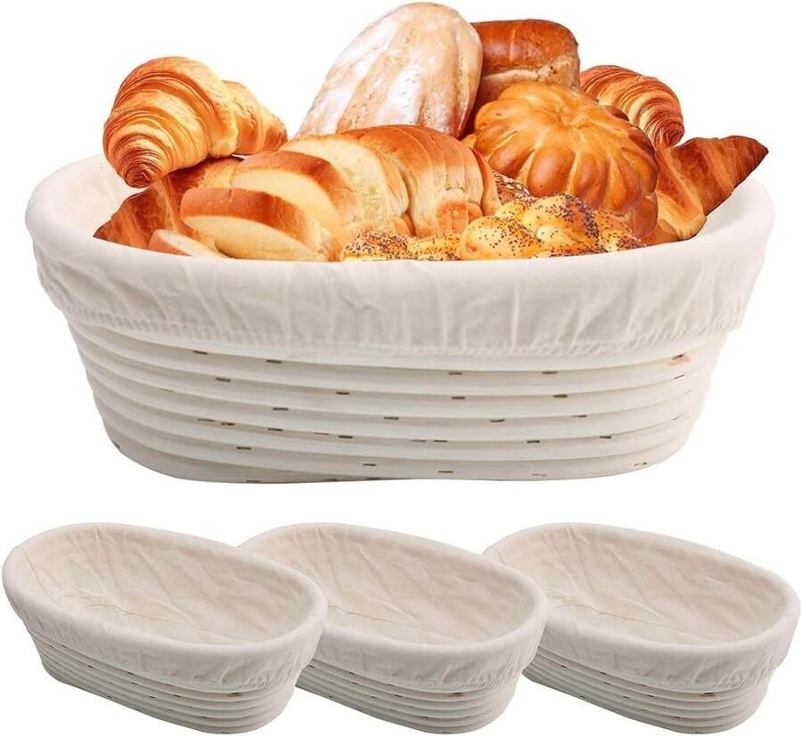 Banneton Brood Manden Rijsmanden Zuurdesem Brood Bakken Handgeweven Rotan 3 stuks Ovaal Beige