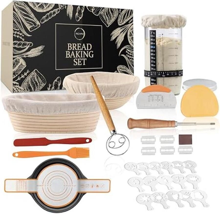Banneton Brood Proofing Mand Set voor Zuurdesem Baking Ronde en Ovale Mand 24oz Starter Potje en Brood Lame