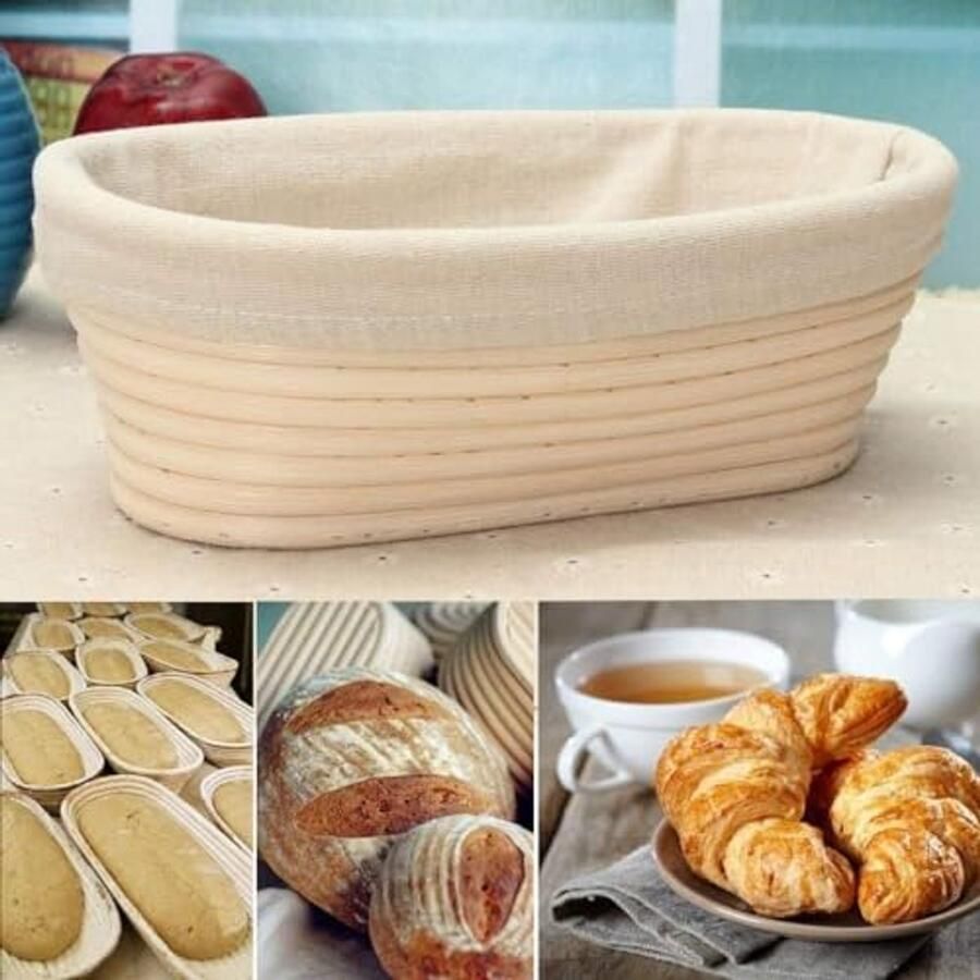 Banneton Brood Rijsmandjes Set van 2 25cm Ovalen Zuurdesem Mand met Linnen Voering voor Ambachtelijk Bakken - Foto 2