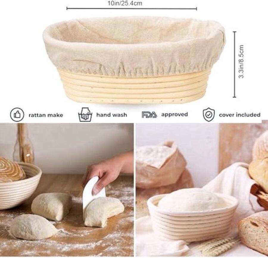 Banneton Brood Rijsmandjes Set van 2 25cm Ovalen Zuurdesem Mand met Linnen Voering voor Ambachtelijk Bakken