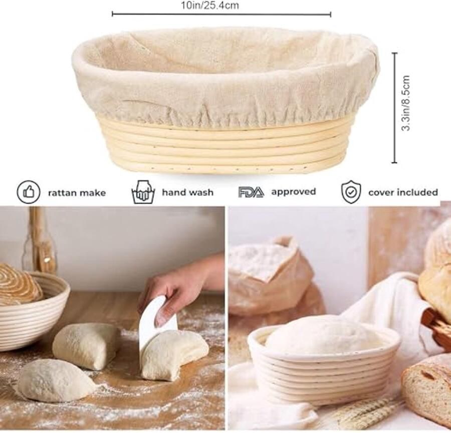 Banneton Brood Rijsmandjes Set van 2 25cm Ovalen Zuurdesem Mand met Linnen Voering voor Ambachtelijk Bakken - Foto 2