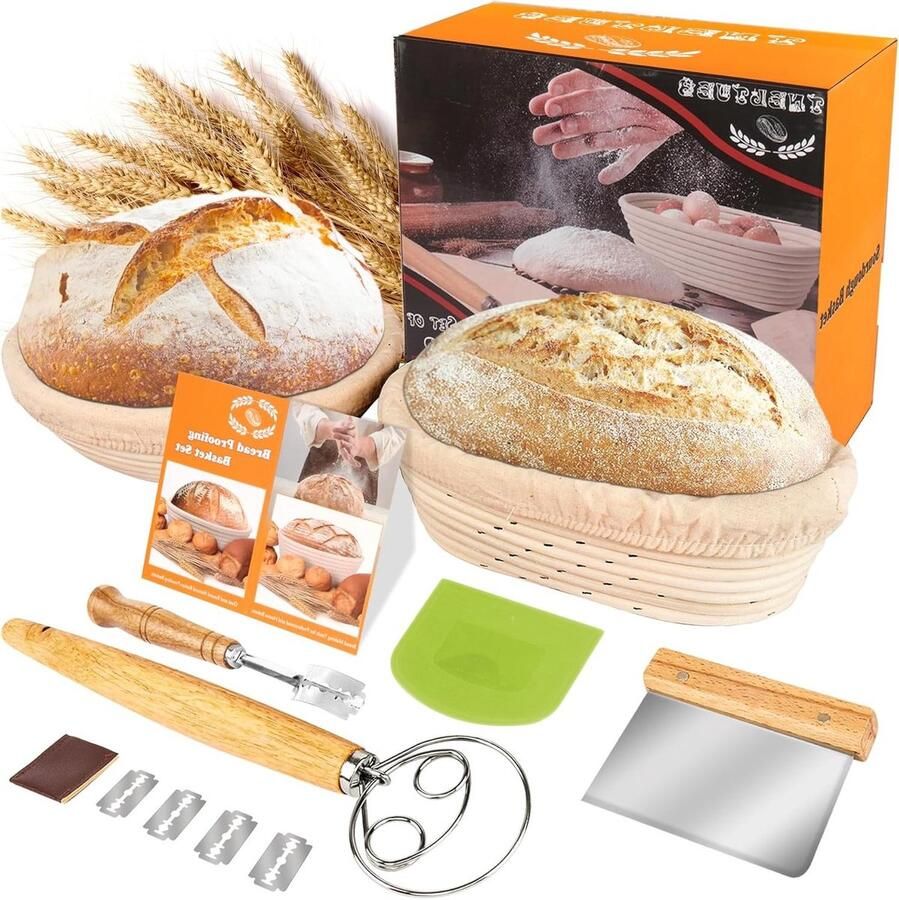 Banneton Broodmand Set Rijsmand Brood Bakken Natuurlijk Rotan 25 cm en 20 cm Natuurlijk
