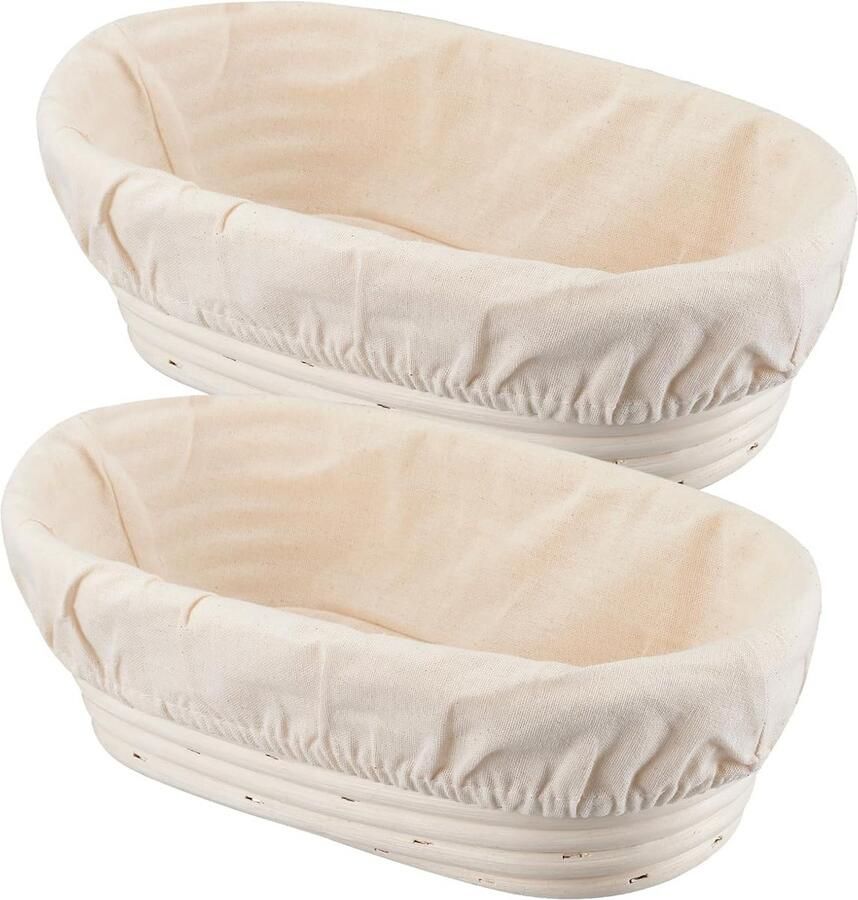Banneton BroodProofing Mand Set 2x Ronde Rotan Manden voor Zuurdesem Rijzen met Linnen