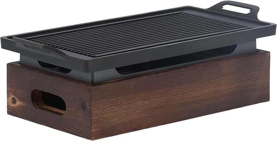 Barbecue Bakplaat Grillpan Steen Buiten Koken Dubbel Verdikte Plaat 317 x 15 x 92 cm Zwart