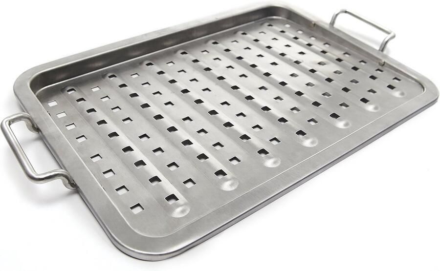 Barbecue Bakplaat Grillplaat Roestvrij Perfect Grillen Geperforeerde Bodem 48 x 29.5 cm Zilver