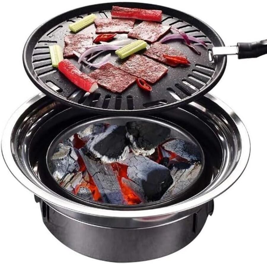 Barbecue Grill Buiten Grillen Kamperen en Tuin Roestvrij Staal 40 cm Diameter Zilver