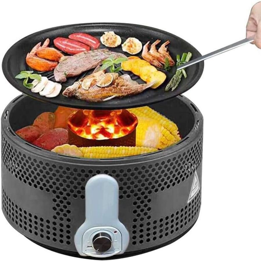 Barbecue Grill Buitenkeuken Buiten Koken Dubbele Laag 34 x 21 cm Zwart