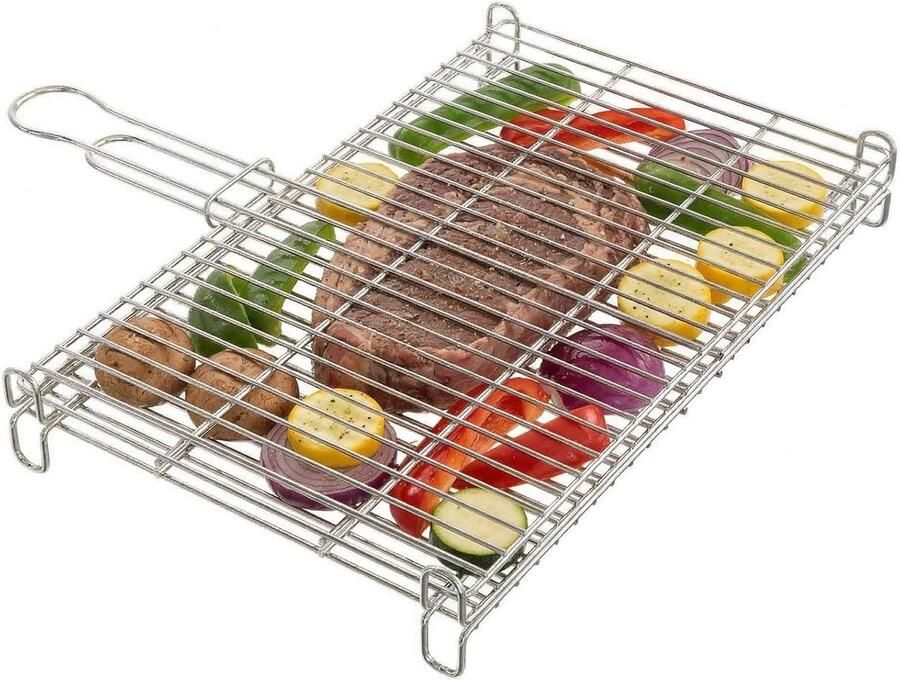 Barbecue Grill Grillrek Vis Gelijk Grillen Corrosiebestendig Staal 65 x 40 cm Zilverkleurig