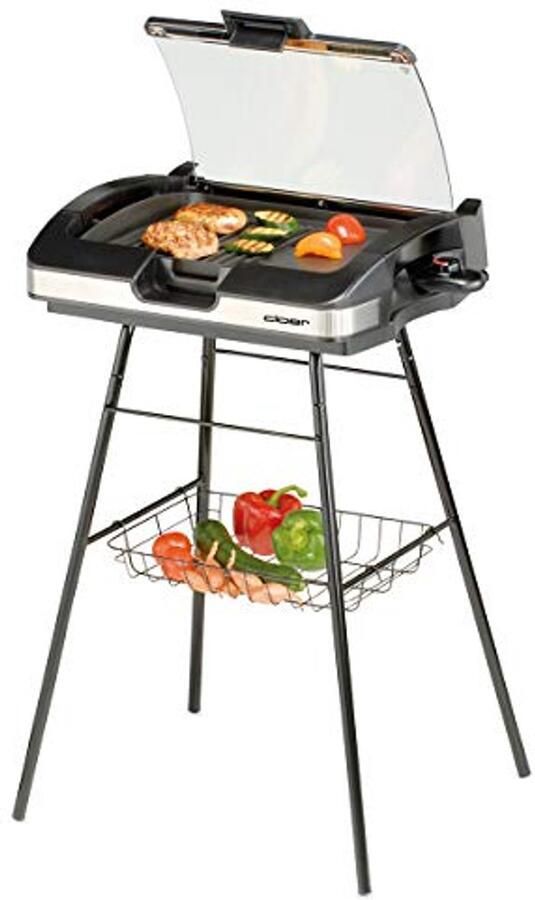 Barbecue Grill met Aluminium Grillplaat Natuurlijk Antiaanbak Coating Glasdeksel en Spatbescherming 2200 Watt Grilloppervlak: 29 cm x 39 cm