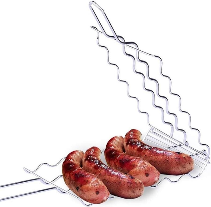 Barbecue Grill Net Worst Klem Gelijkmatig Grillen Dubbele Laag Verwarming N.v.t. Zilver