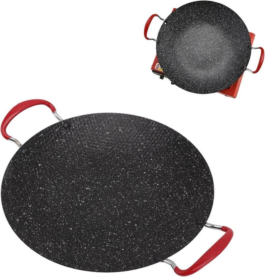 Barbecue Grill Pan Ronde Grillplaat Buiten Koken Non-stick Oppervlak 38 Centimeter Zwart