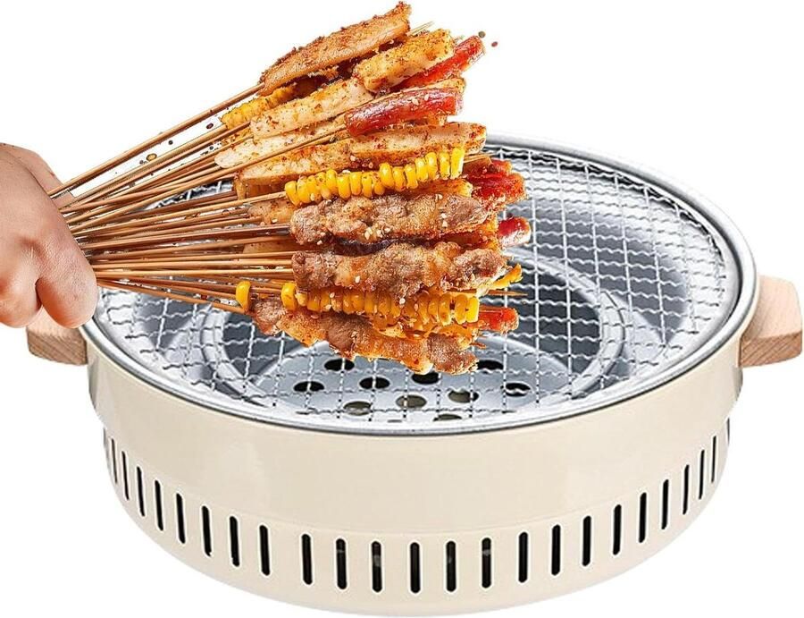 Barbecue Grill Tafelgrill Houtskool Buiten Koken Antiaanbak Grillplaat 32 cm Zwart