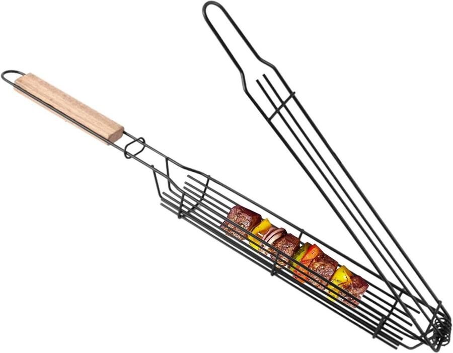 Barbecue Grillmand Grillrek Vlees Vis Buiten Koken Antiaanbaklaag 44 Centimeter Houtkleur