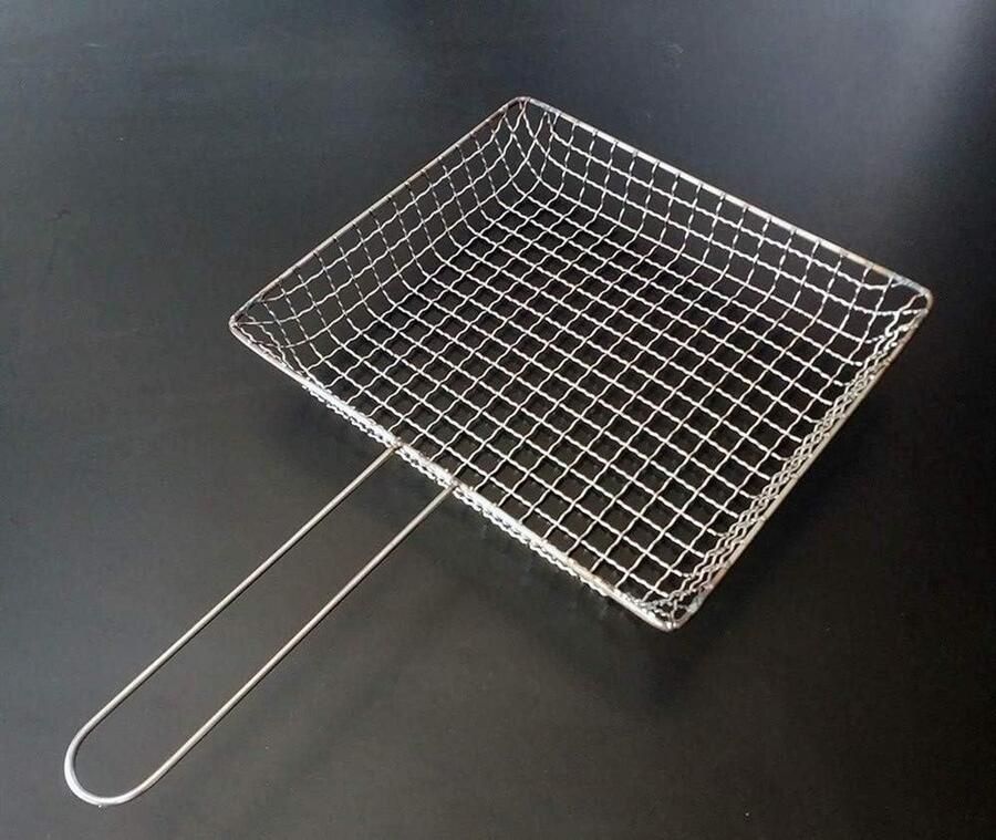 Barbecue Grillmand Vis Racket Grof Grillen Gelijkmatige Warmte 27cm x 24cm Zilver