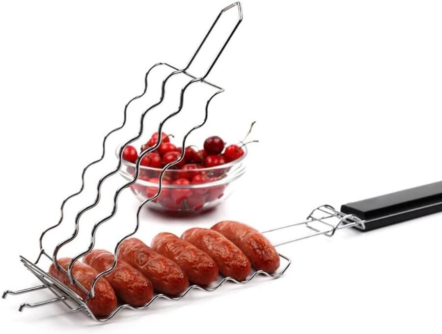 Barbecue Grillmand Worstrek Grill Worst Grillen Voor 6 Worsten 55.5 x 12.3 cm Zilver