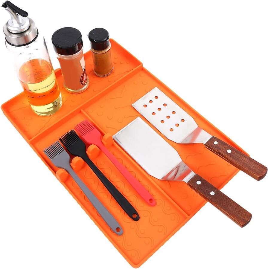 Barbecue Grillmat Keukengerei Houder Aanrecht Beschermen Hittebestendig Siliconen 41x29.5 cm Zwart