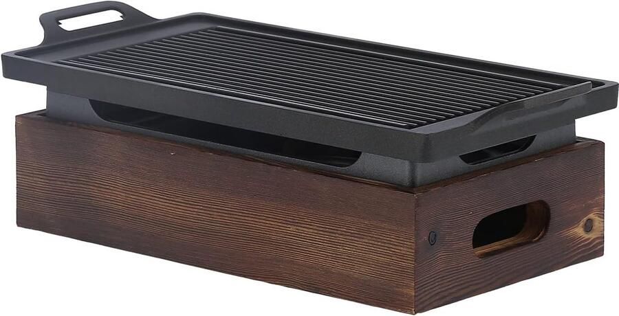Barbecue Grillpan Multifunctioneel Plaat Buiten Koken Dubbel Verdikte Plaat 32 cm Zwart