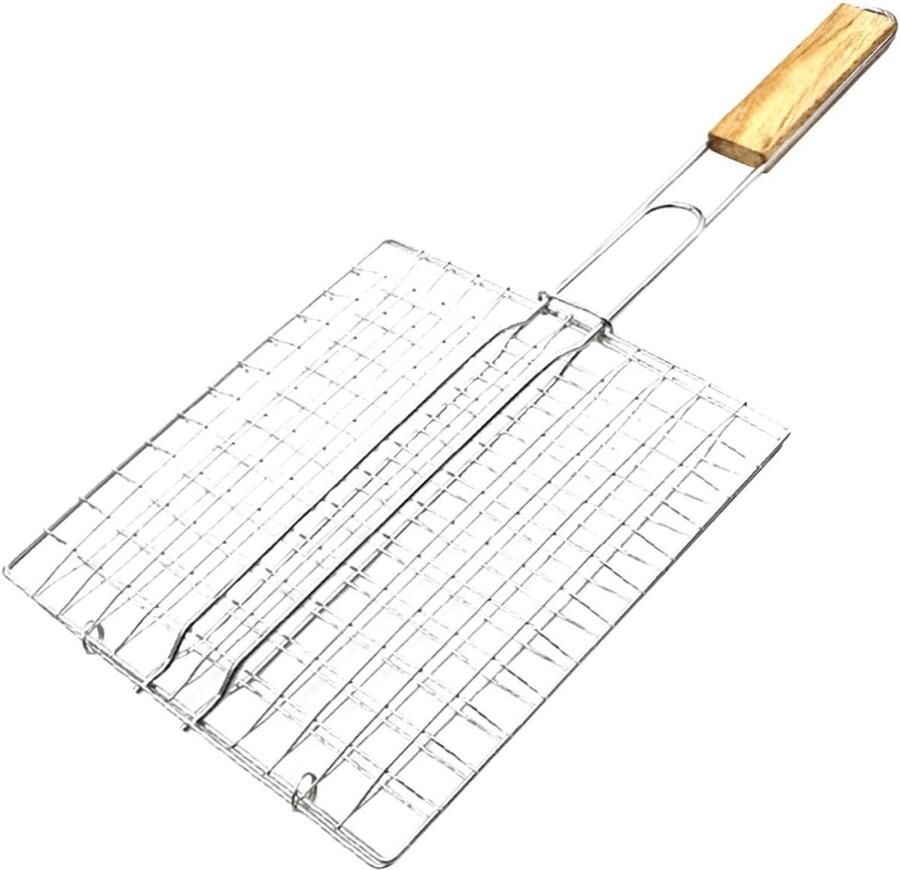 Barbecue Grillrek Grillmand Vlees Vis Buiten Koken Stevig Gaas Ontwerp 43 x 23 cm Zilver