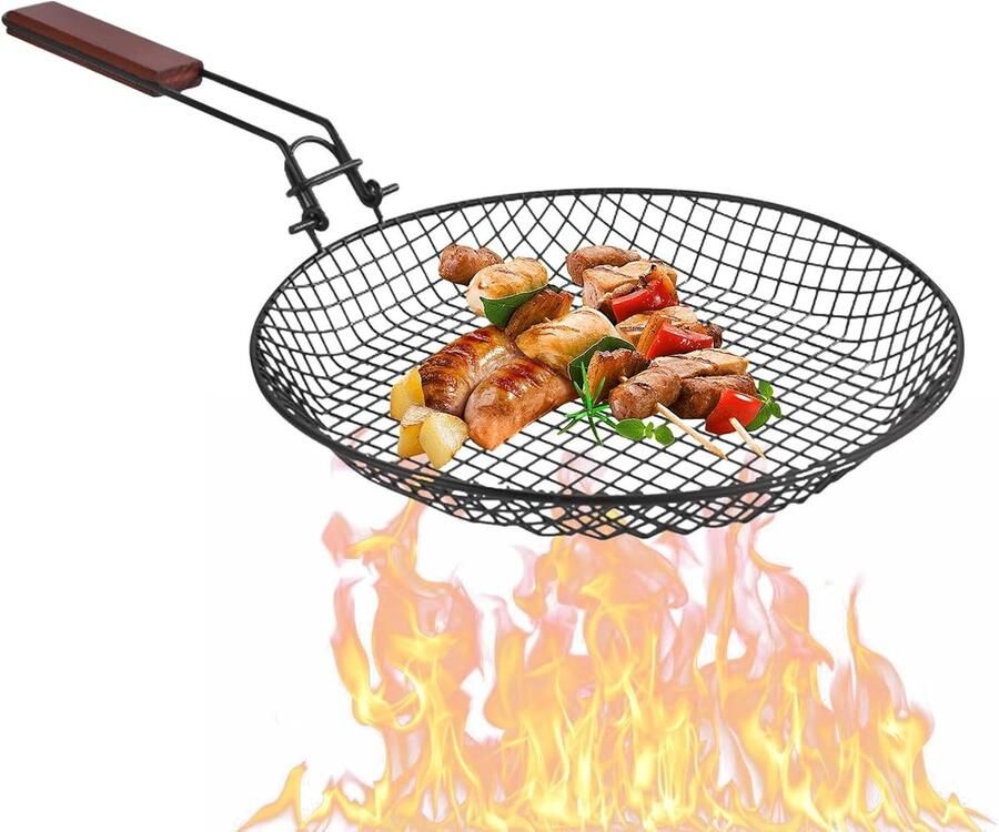 Barbecue Grillrooster Vis Groenten Garnalen Buiten Koken Afneembare Handgreep 56.5 x 31 cm Zilverkleurig