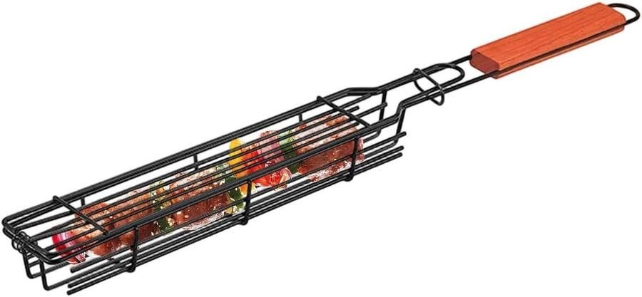 Barbecue Houder Grillrek Korf Groenten Grillen Dubbelnet Ontwerp 51 x 5 x 45 cm Zwart