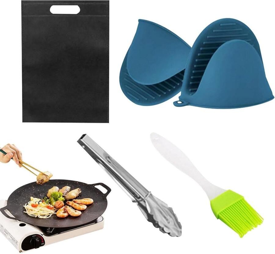 Barbecuegrillpan Platte bakplaat Buiten koken Anti-aanbaklaag 38 cm diameter Zwart