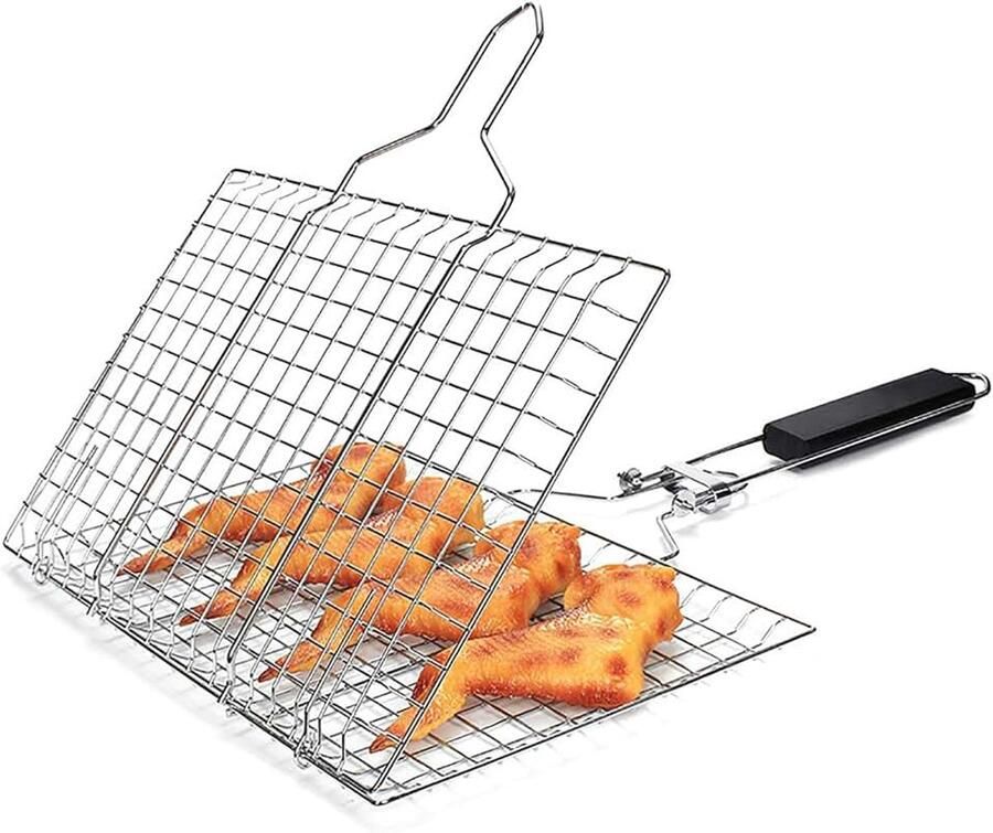 Barbecuemand draagbare opvouwbare grillmand net met afneembaar handvat voor geroosterde vis groenten barbecuefeest