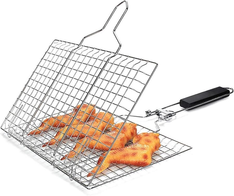 Barbecuemand draagbare opvouwbare grillmand net met afneembaar handvat voor geroosterde vis groenten barbecuefeest